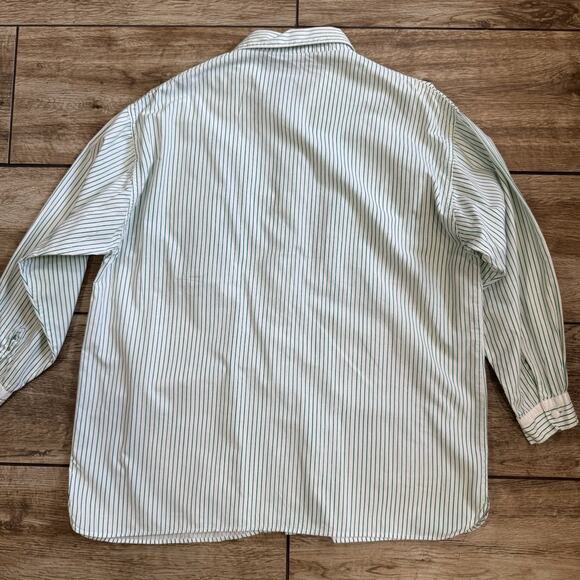 Vtg Green White Stripe Dress Shirt Collar Cuff Button Up Top Size 38 - Picture 6 of 14